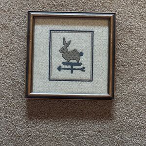 Framed Rabbit Cross-Stitch looking Art